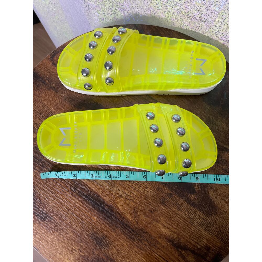 Marc Fisher Trent Jelly Sandals Womens 7.5 Neon Yellow Lime Studs Slide Platform - Picture 9 of 13